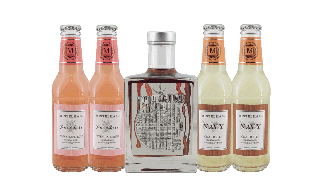 144 Square Raspberry Gin Likör Set mit Grapefruit & Ginger